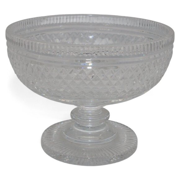 Vintage Diamond-Cut Clear Crystal Pedestal Bowl